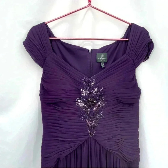 Adrianna Papell Women's Purple Gown 12 Sequin Ruched Party Formal Evening Prom - Picture 5 of 15